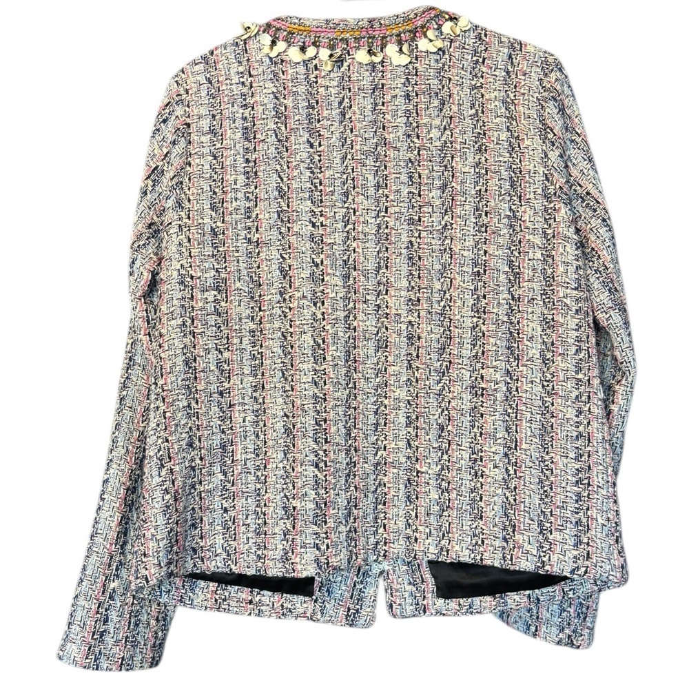 Anthropologie Summer of Love Tweed Beaded Jacket Pink Blue Size Med Boho - Picture 4 of 10